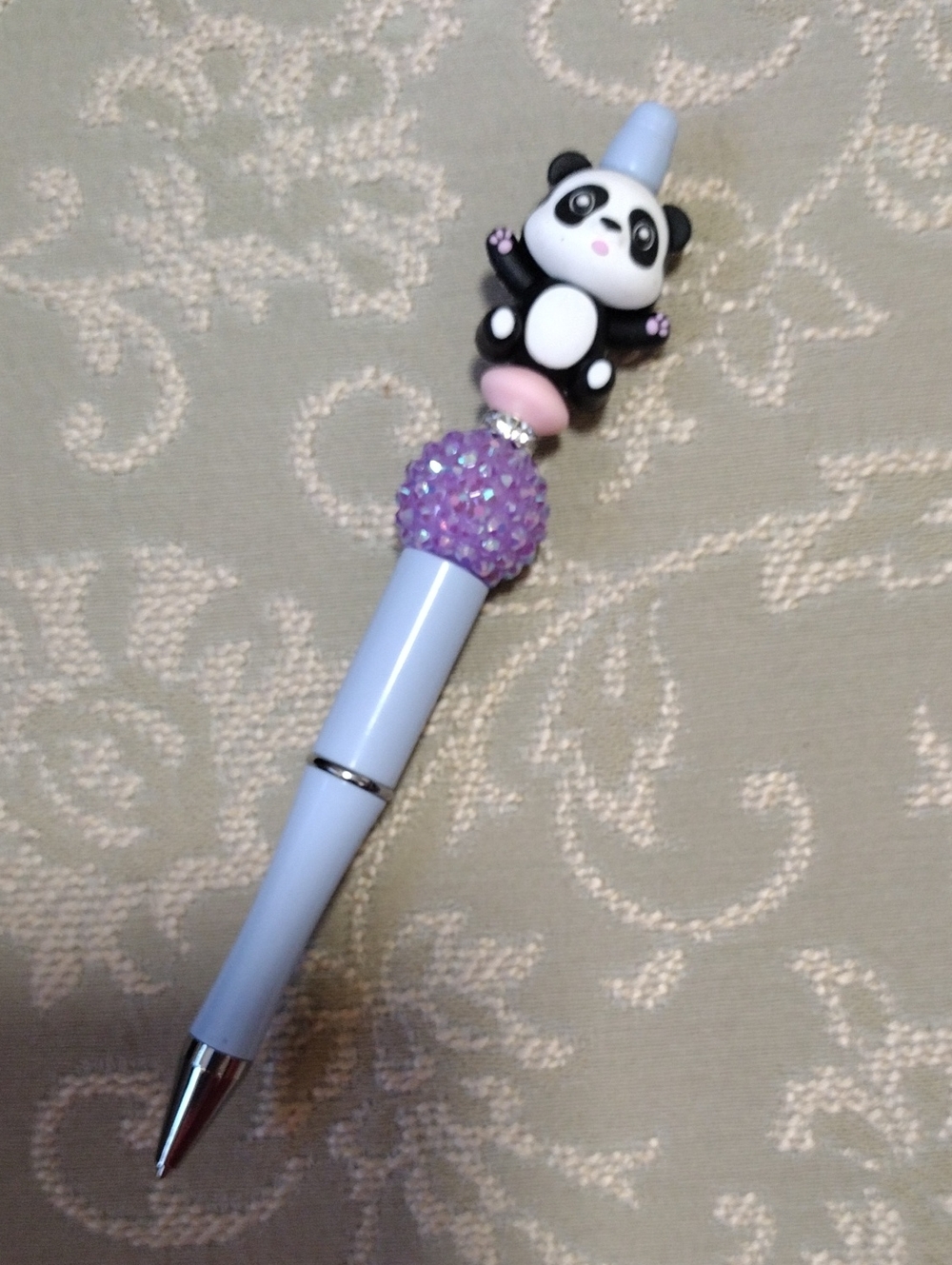 Panda Topper Ballpoint Pen - Light Blue & Purple